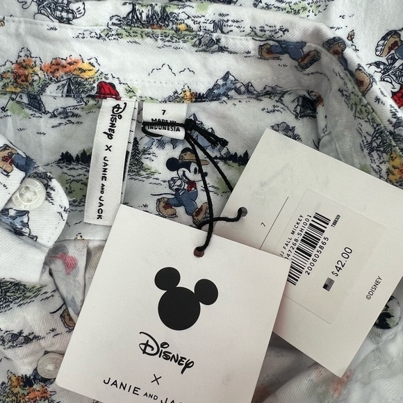 Janie and Jack x Disney Button Down Shirt with Mickey Mouse Camping AOP Sz 7 - Picture 4 of 4